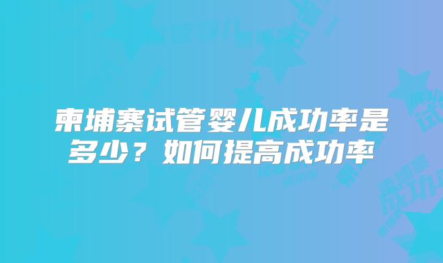柬埔寨试管婴儿成功率是多少？如何提高成功率