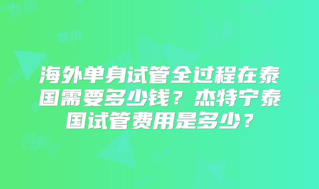 海外单身试管全过程在泰国需要多少钱？杰特宁泰国试管费用是多少？