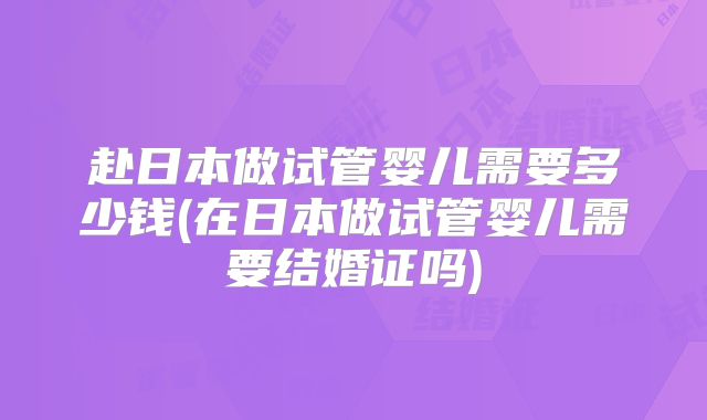 赴日本做试管婴儿需要多少钱(在日本做试管婴儿需要结婚证吗)