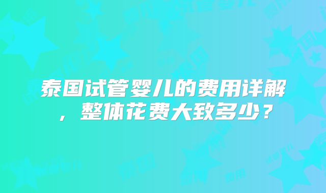 泰国试管婴儿的费用详解，整体花费大致多少？