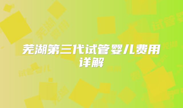 芜湖第三代试管婴儿费用详解