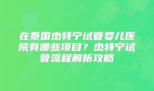 在泰国杰特宁试管婴儿医院有哪些项目？杰特宁试管流程解析攻略