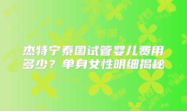 杰特宁泰国试管婴儿费用多少？单身女性明细揭秘