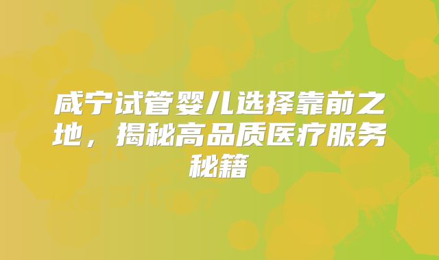 咸宁试管婴儿选择靠前之地,揭秘高品质医疗服务秘籍
