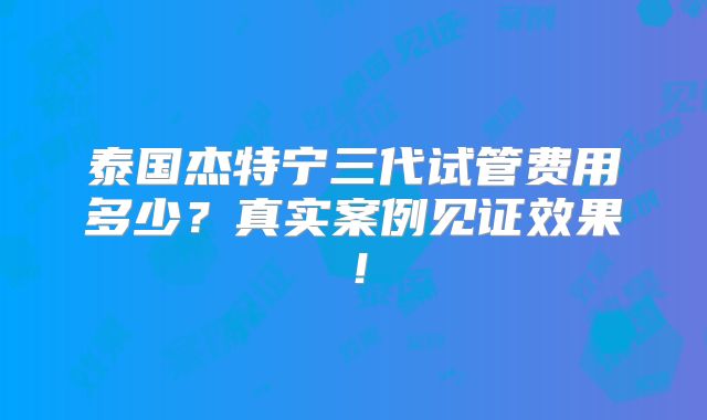 泰国杰特宁三代试管费用多少？真实案例见证效果！
