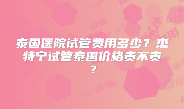 泰国医院试管费用多少？杰特宁试管泰国价格贵不贵？