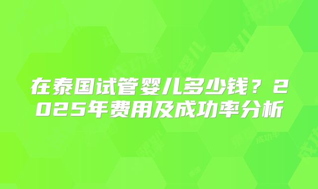 在泰国试管婴儿多少钱？2025年费用及成功率分析