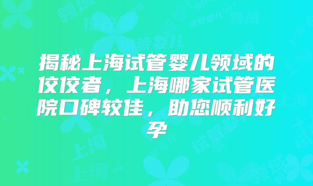 揭秘上海试管婴儿领域的佼佼者，上海哪家试管医院口碑较佳，助您顺利好孕