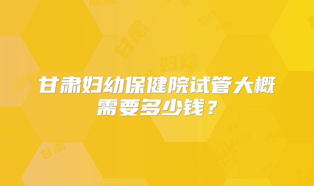 甘肃妇幼保健院试管大概需要多少钱？