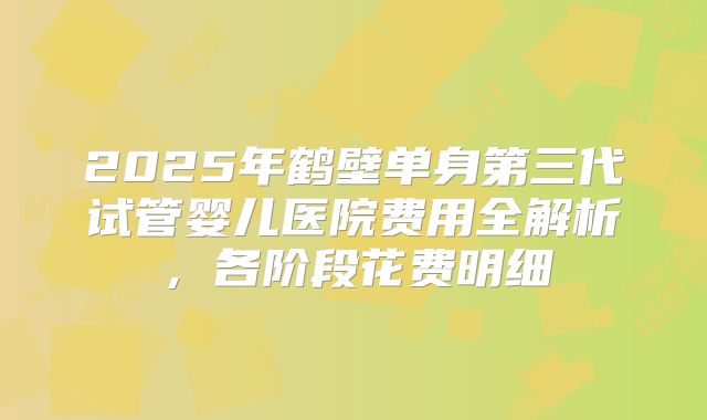 2025年鹤壁单身第三代试管婴儿医院费用全解析,各阶段花费明细