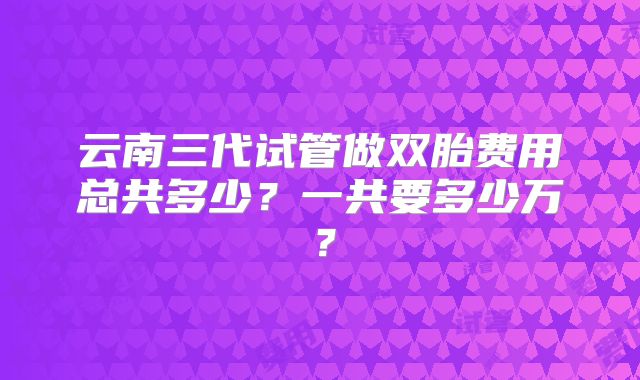 云南三代试管做双胎费用总共多少？一共要多少万？