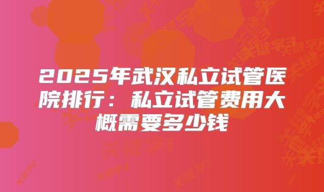 2025年武汉私立试管医院排行：私立试管费用大概需要多少钱