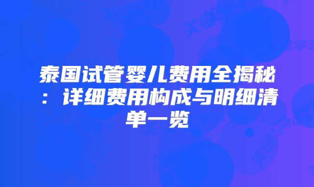 泰国试管婴儿费用全揭秘：详细费用构成与明细清单一览
