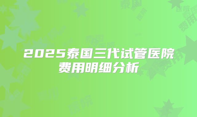 2025泰国三代试管医院费用明细分析