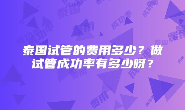泰国试管的费用多少？做试管成功率有多少呀？