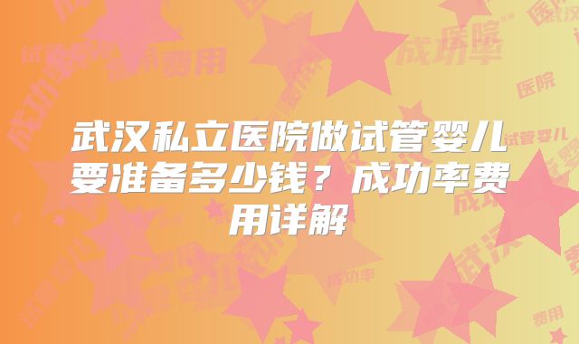武汉私立医院做试管婴儿要准备多少钱?成功率费用详解