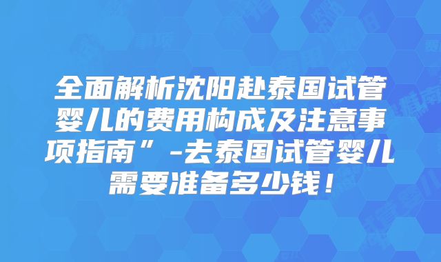 全面解析沈阳赴泰国试管婴儿的费用构成及注意事项指南”-去泰国试管婴儿需要准备多少钱！