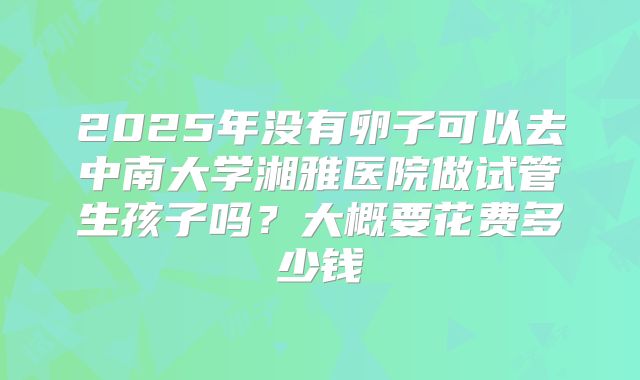 2025年没有卵子可以去中南大学湘雅医院做试管生孩子吗？大概要花费多少钱