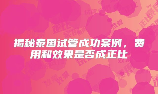 揭秘泰国试管成功案例，费用和效果是否成正比