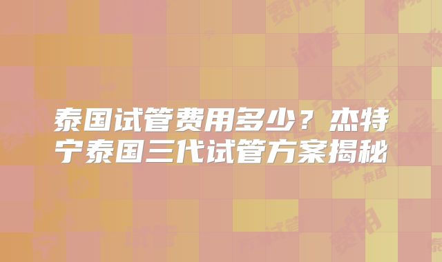 泰国试管费用多少？杰特宁泰国三代试管方案揭秘