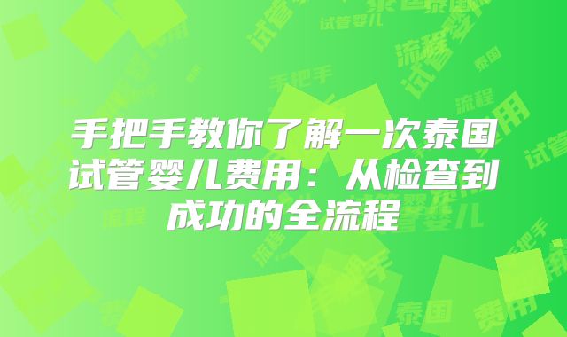 手把手教你了解一次泰国试管婴儿费用:从检查到成功的全流程