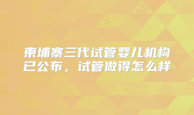 柬埔寨三代试管婴儿机构已公布，试管做得怎么样