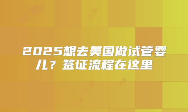 2025想去美国做试管婴儿？签证流程在这里