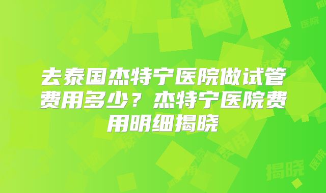 去泰国杰特宁医院做试管费用多少?杰特宁医院费用明细揭晓