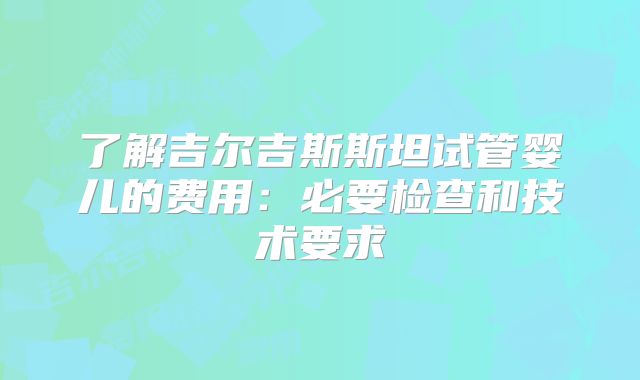 了解吉尔吉斯斯坦试管婴儿的费用：必要检查和技术要求