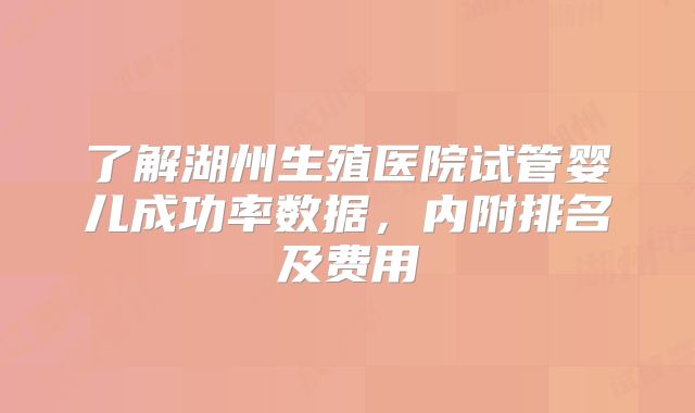 了解湖州生殖医院试管婴儿成功率数据，内附排名及费用