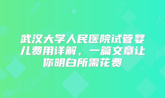 武汉大学人民医院试管婴儿费用详解，一篇文章让你明白所需花费