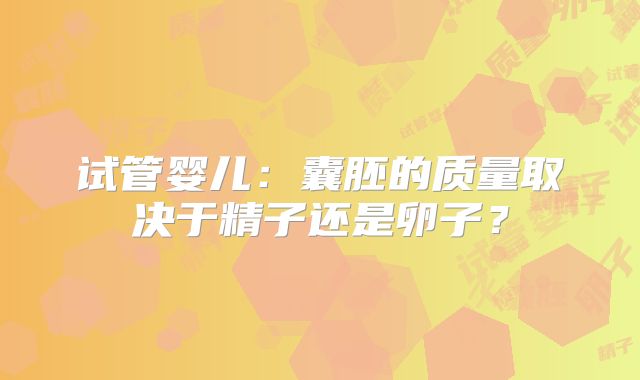 试管婴儿：囊胚的质量取决于精子还是卵子？