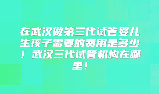 在武汉做第三代试管婴儿生孩子需要的费用是多少!武汉三代试管机构在哪里!