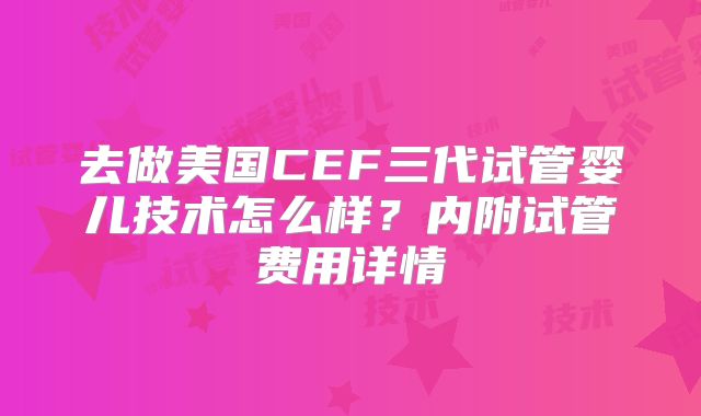 去做美国CEF三代试管婴儿技术怎么样？内附试管费用详情
