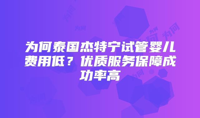 为何泰国杰特宁试管婴儿费用低？优质服务保障成功率高