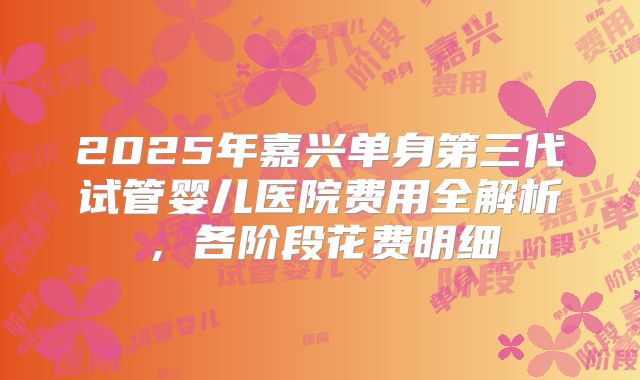 2025年嘉兴单身第三代试管婴儿医院费用全解析，各阶段花费明细