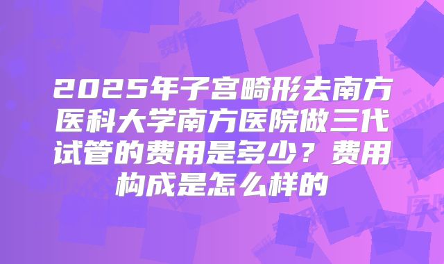 2025年子宫畸形去南方医科大学南方医院做三代试管的费用是多少？费用构成是怎么样的