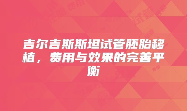 吉尔吉斯斯坦试管胚胎移植，费用与效果的完善平衡