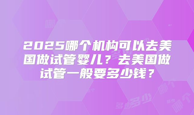 2025哪个机构可以去美国做试管婴儿？去美国做试管一般要多少钱？