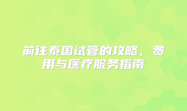 前往泰国试管的攻略,费用与医疗服务指南