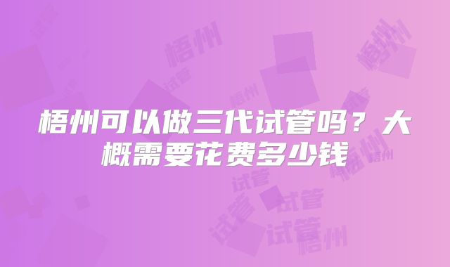 梧州可以做三代试管吗？大概需要花费多少钱