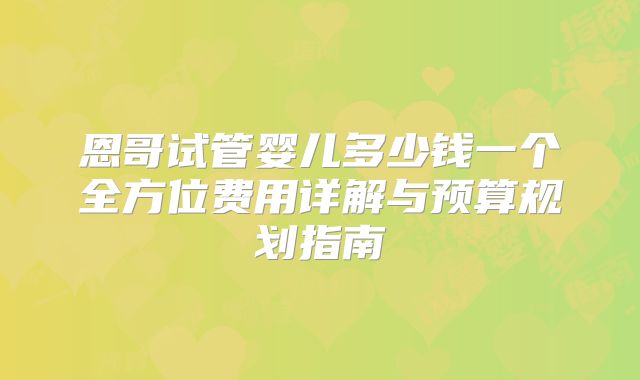 恩哥试管婴儿多少钱一个全方位费用详解与预算规划指南