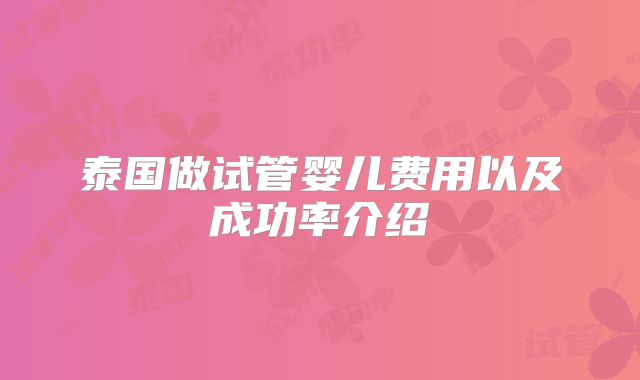 泰国做试管婴儿费用以及成功率介绍