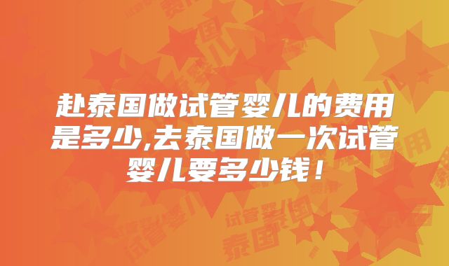 赴泰国做试管婴儿的费用是多少,去泰国做一次试管婴儿要多少钱！