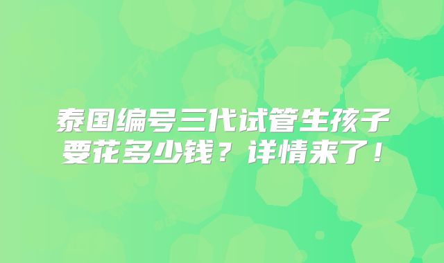 泰国编号三代试管生孩子要花多少钱？详情来了！