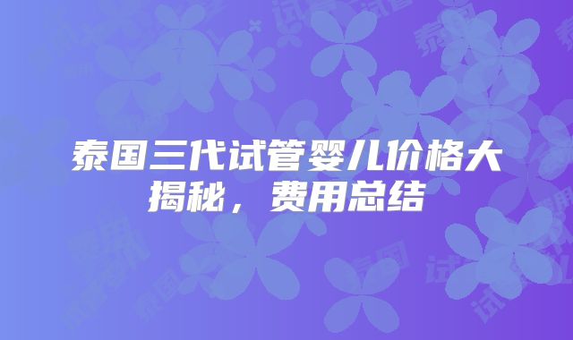 泰国三代试管婴儿价格大揭秘，费用总结