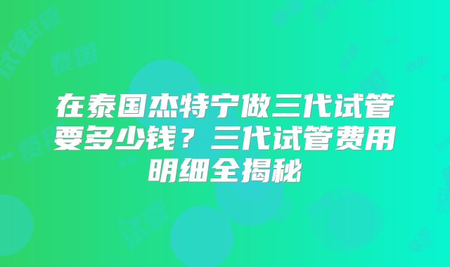 在泰国杰特宁做三代试管要多少钱？三代试管费用明细全揭秘
