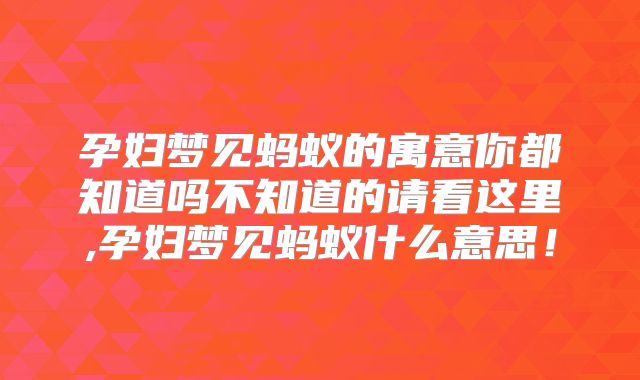 孕妇梦见蚂蚁的寓意你都知道吗不知道的请看这里,孕妇梦见蚂蚁什么意思！