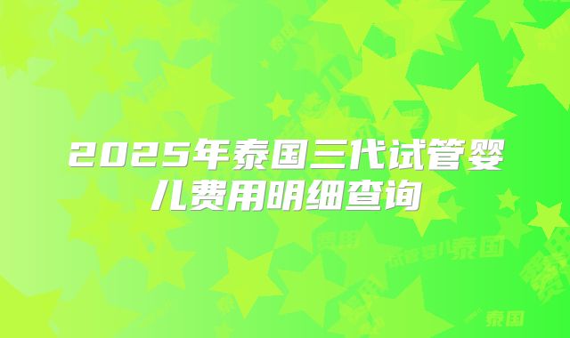 2025年泰国三代试管婴儿费用明细查询