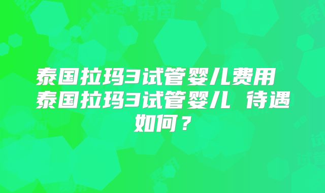 泰国拉玛3试管婴儿费用 泰国拉玛3试管婴儿 待遇如何？